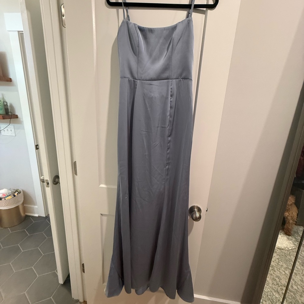 Azazie Dusty Blue Spaghetti Strap Dress
